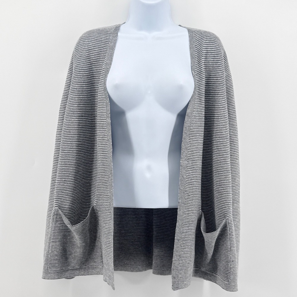 Eileen Fisher Organic Linen Cotton Cardigan Large Gray Open Front Pocket